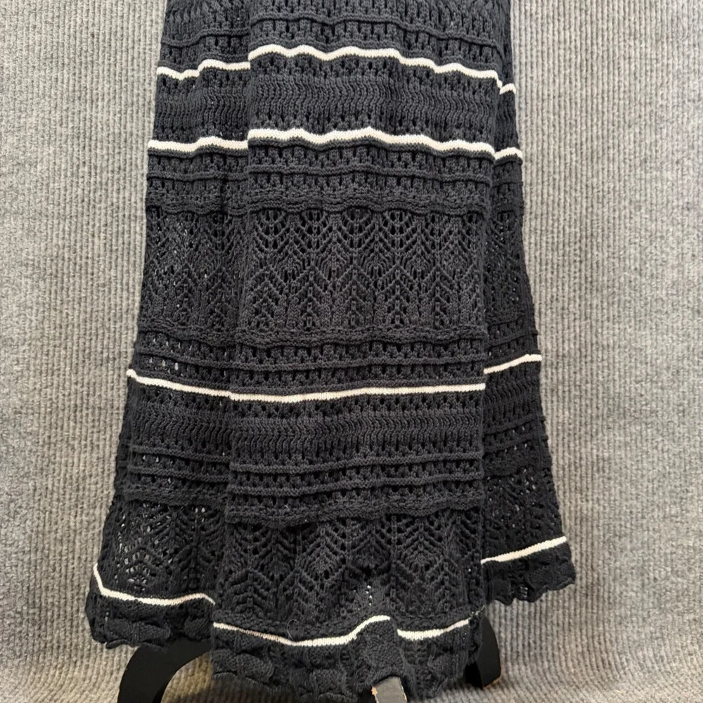 Abercrombie & Fitch Crochet Maxi Dress Womens M Black White Stripe Beach Resort